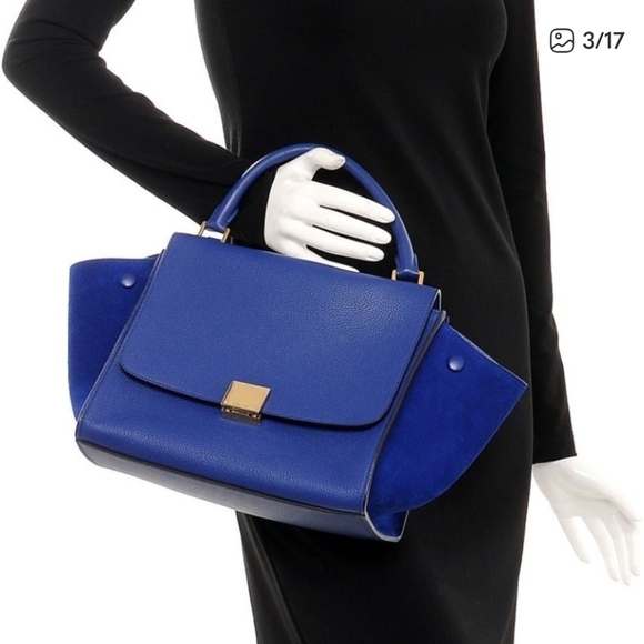 Celine Handbags - Authentic Celine Leather/Calfskin Suede Trapeze Indigo Shoulder/Top Hand…